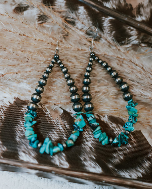 Navajo Pearl Earrings - Smokin' Blues Turquoise