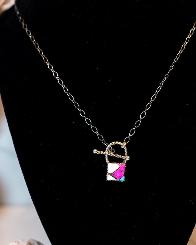 Cotton Candy Padlock Necklace - Smokin' Blues Turquoise