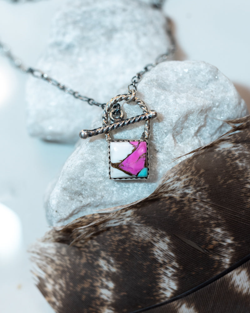 Cotton Candy Padlock Necklace - Smokin' Blues Turquoise