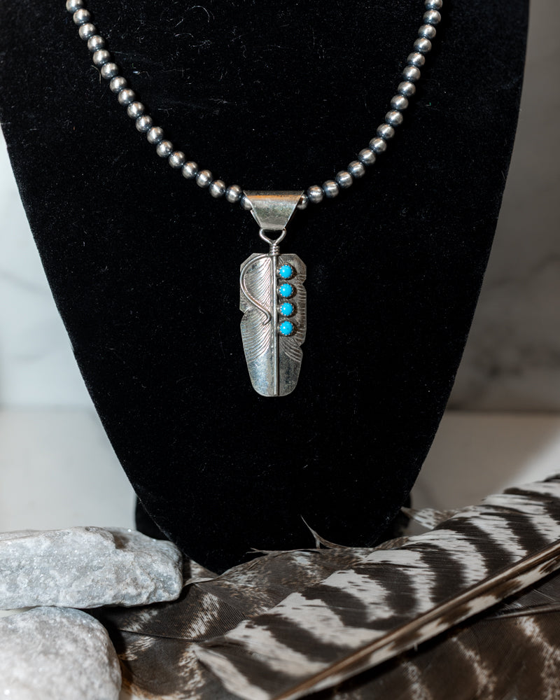 Sterling Silver Feather Pendant - Smokin' Blues Turquoise