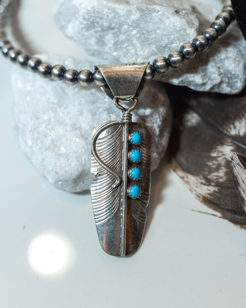 Sterling Silver Feather Pendant - Smokin' Blues Turquoise