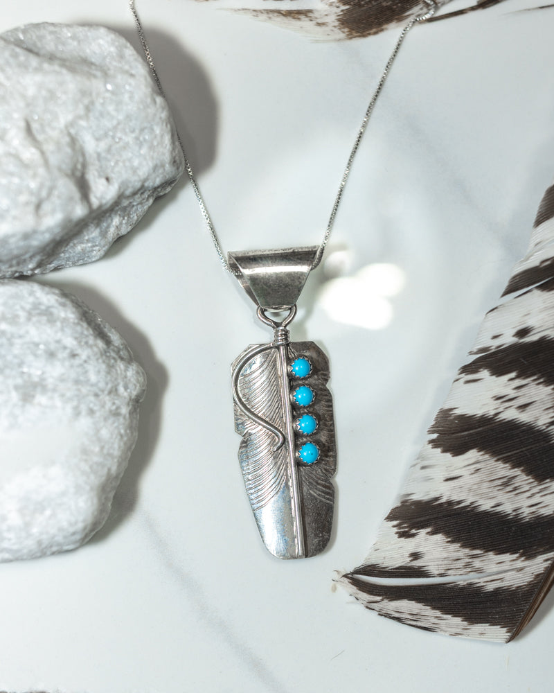 Sterling Silver Feather Pendant - Smokin' Blues Turquoise