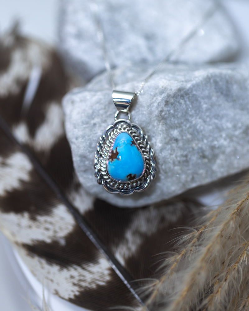 Turquoise Pendant - Golden Hills - Smokin' Blues Turquoise