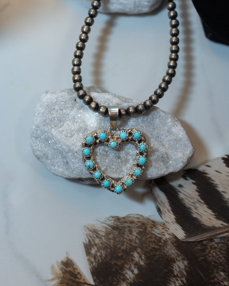 Turquoise Heart Necklace - Smokin' Blues Turquoise