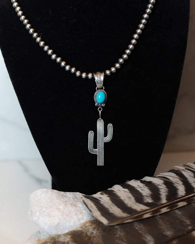 Turquoise Cactus Pendant - Smokin' Blues Turquoise