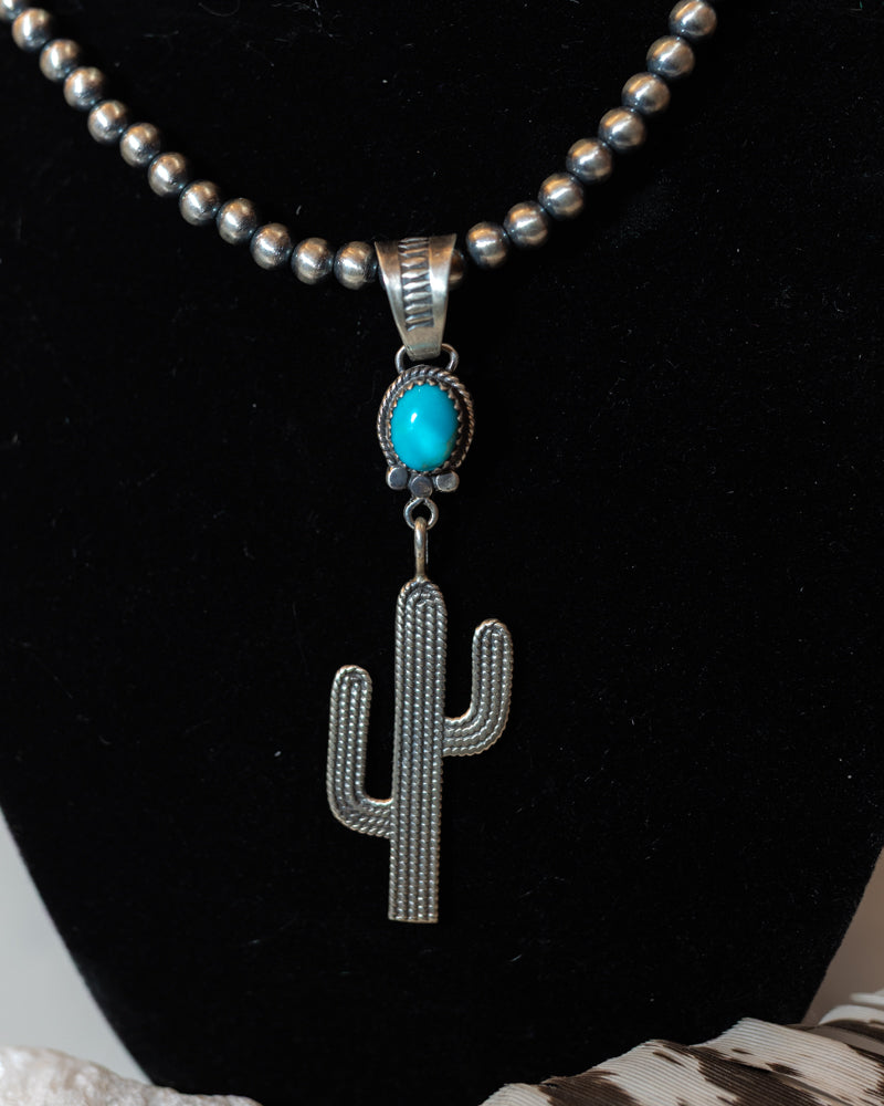 Turquoise Cactus Pendant - Smokin' Blues Turquoise