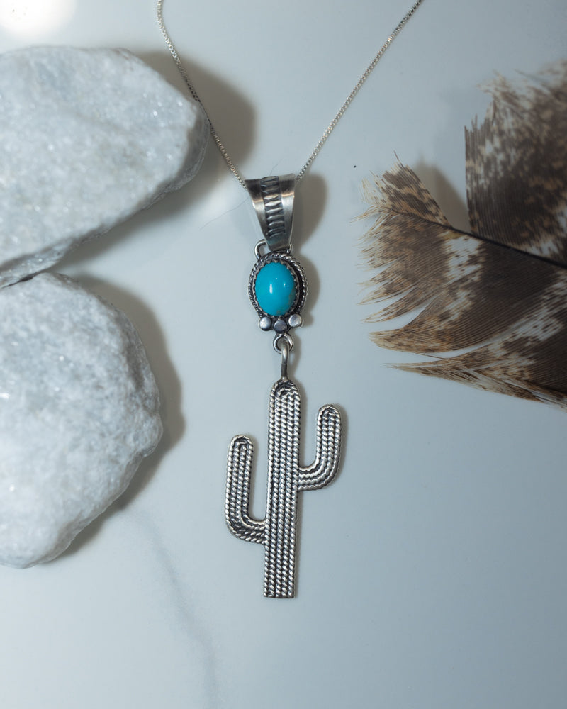 Turquoise Cactus Pendant - Smokin' Blues Turquoise