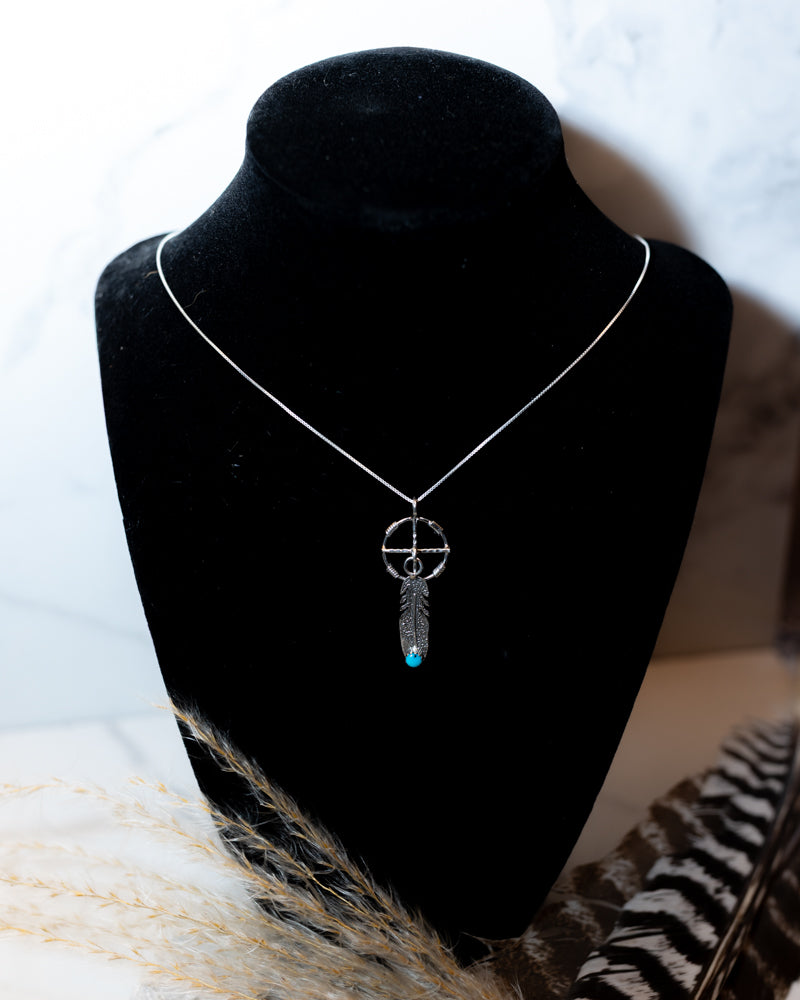 Sterling Feather Pendant - Smokin' Blues Turquoise