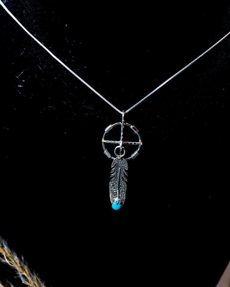 Sterling Feather Pendant - Smokin' Blues Turquoise