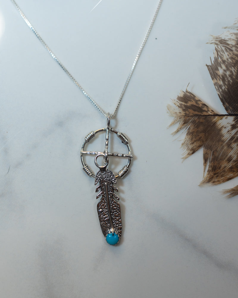 Sterling Feather Pendant - Smokin' Blues Turquoise