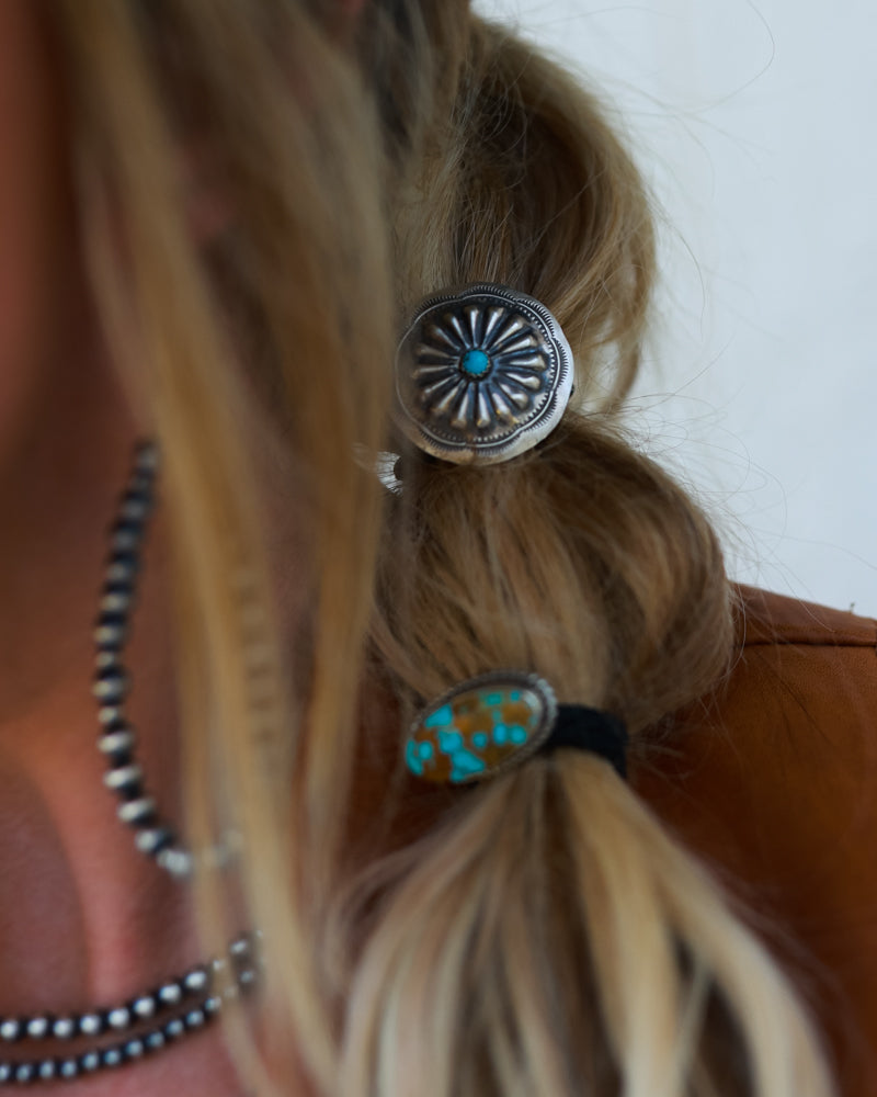 Sterling Silver Hair Tie - Smokin' Blues Turquoise