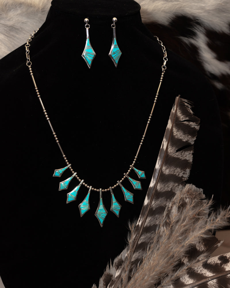 The Pocahontus Turquoise Inlay Necklace Set - Smokin' Blues Turquoise