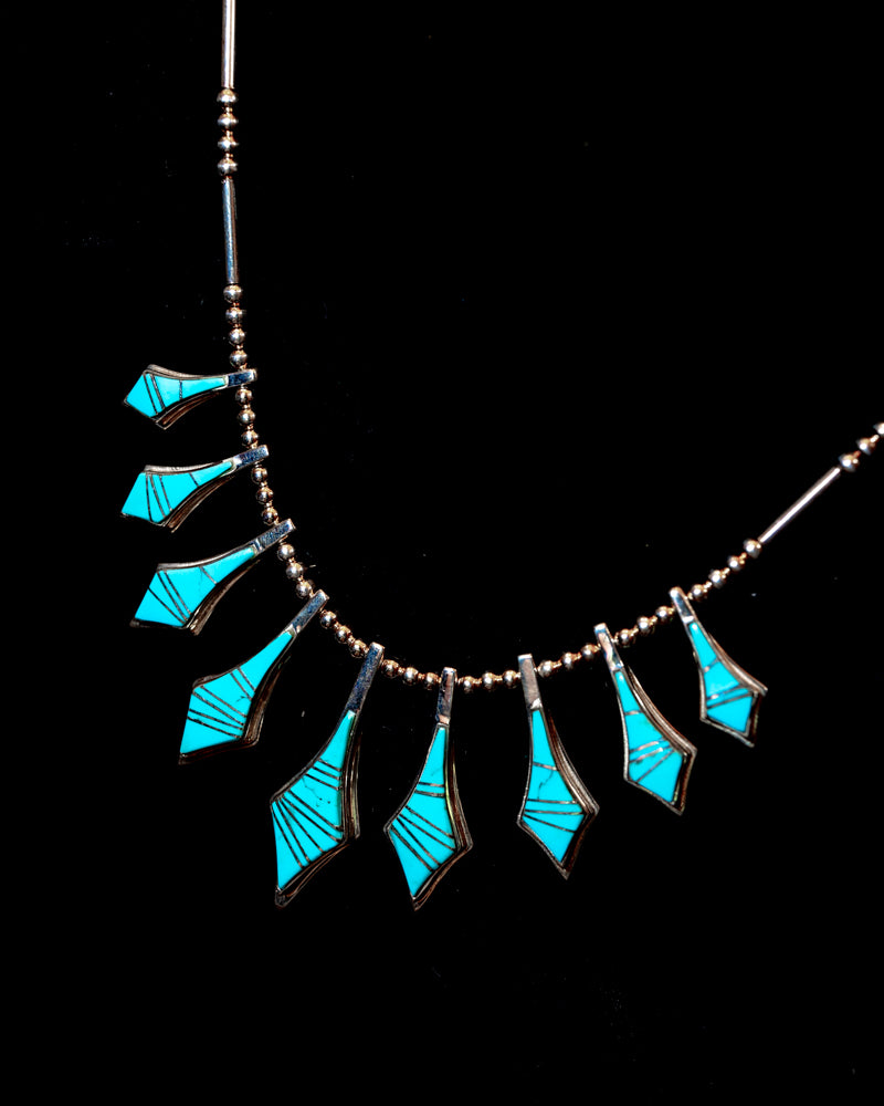 The Pocahontus Turquoise Inlay Necklace Set - Smokin' Blues Turquoise