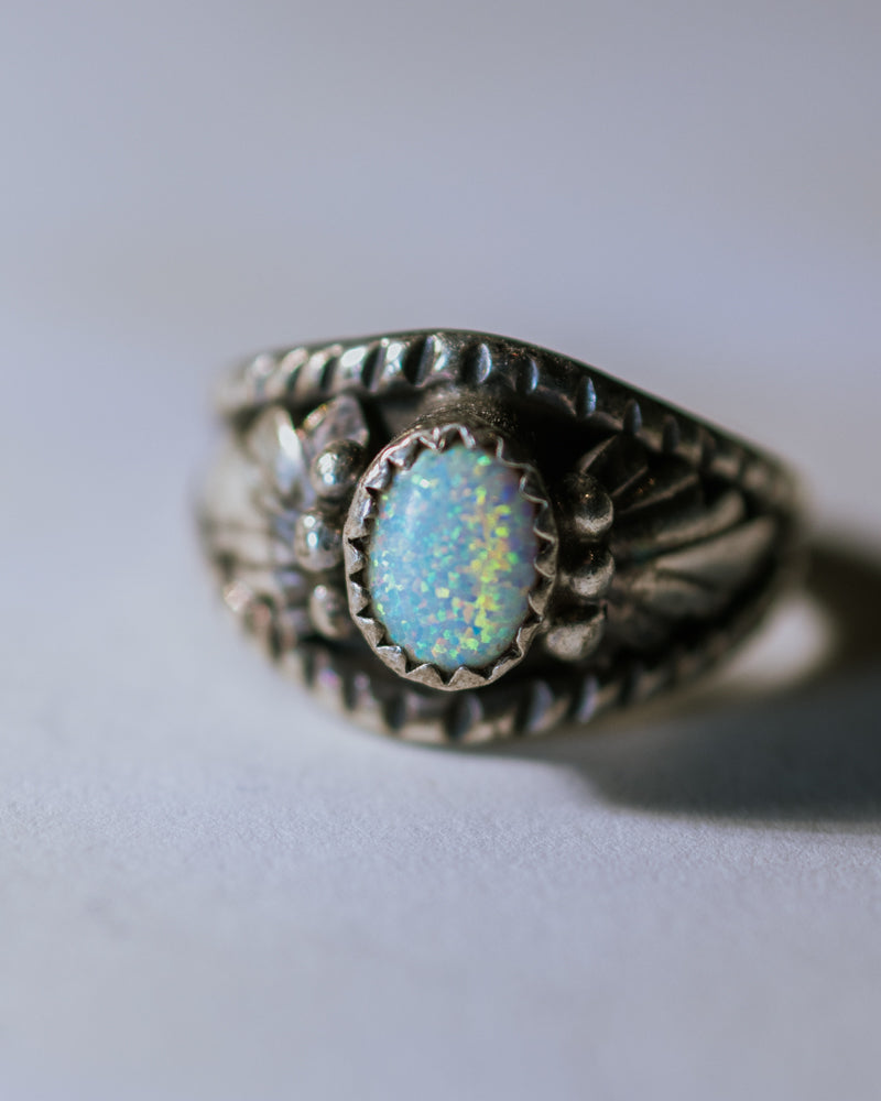 Opal & Sterling Silver Ring Size 7 - Smokin' Blues Turquoise