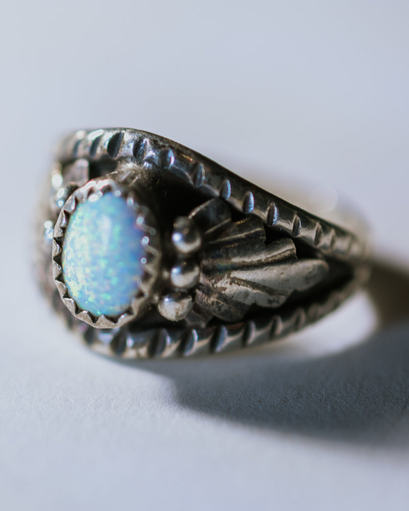 Opal & Sterling Silver Ring Size 7 - Smokin' Blues Turquoise