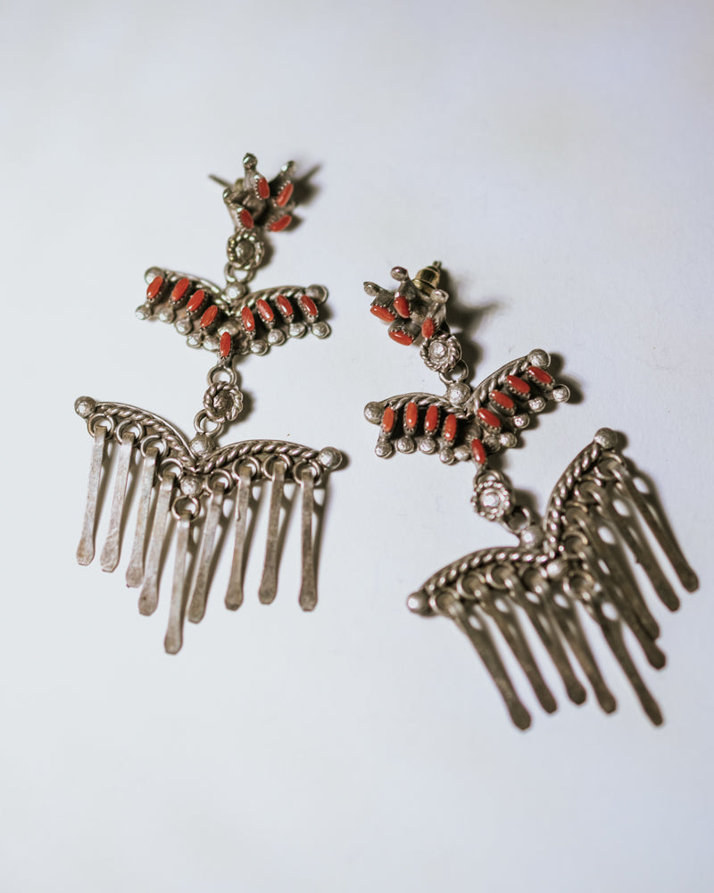 Coral Fringe Earrings - Smokin' Blues Turquoise