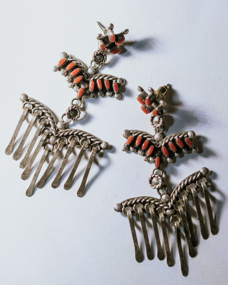 Coral Fringe Earrings - Smokin' Blues Turquoise