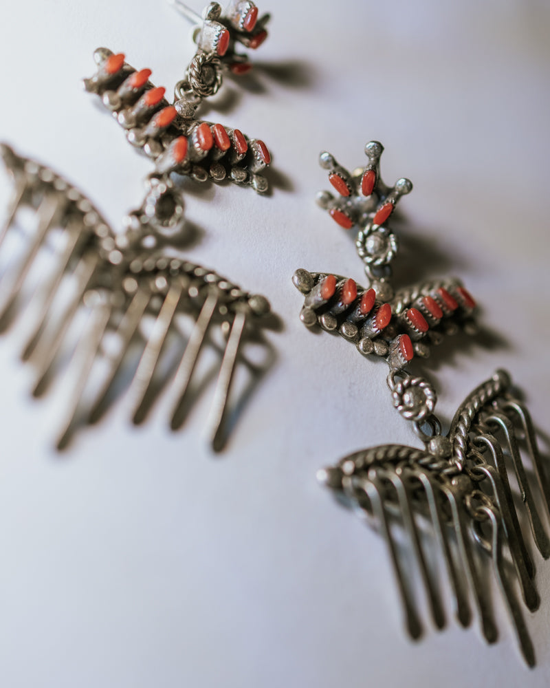 Coral Fringe Earrings - Smokin' Blues Turquoise