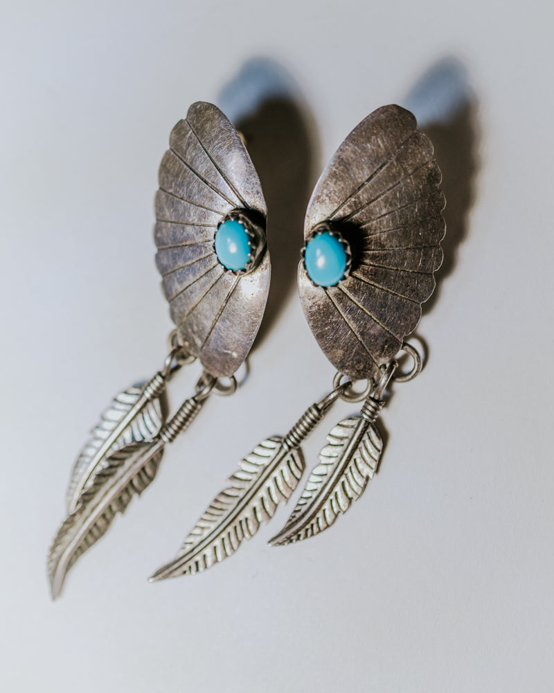 Sterling Silver Feather Earrings - Smokin' Blues Turquoise