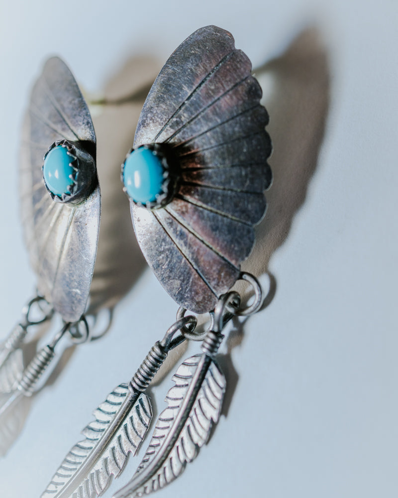Sterling Silver Feather Earrings - Smokin' Blues Turquoise