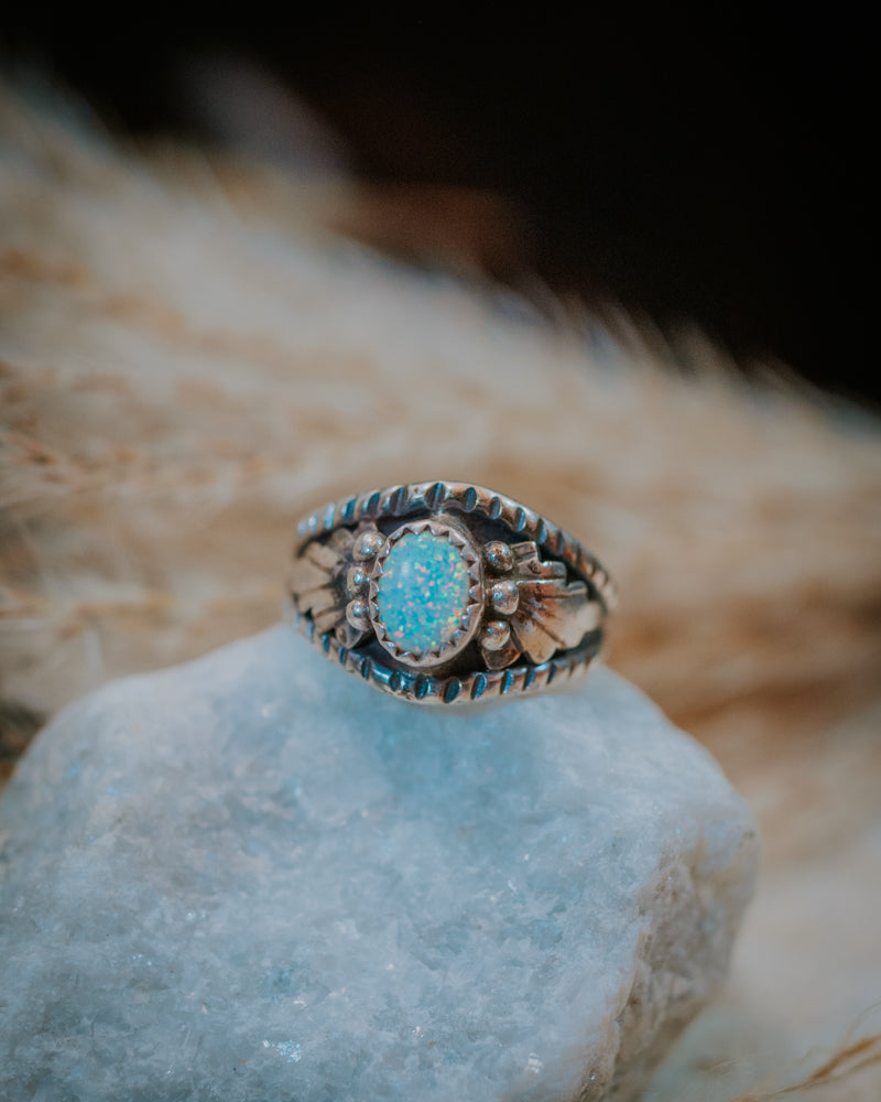 Opal & Sterling Silver Ring Size 7 - Smokin' Blues Turquoise
