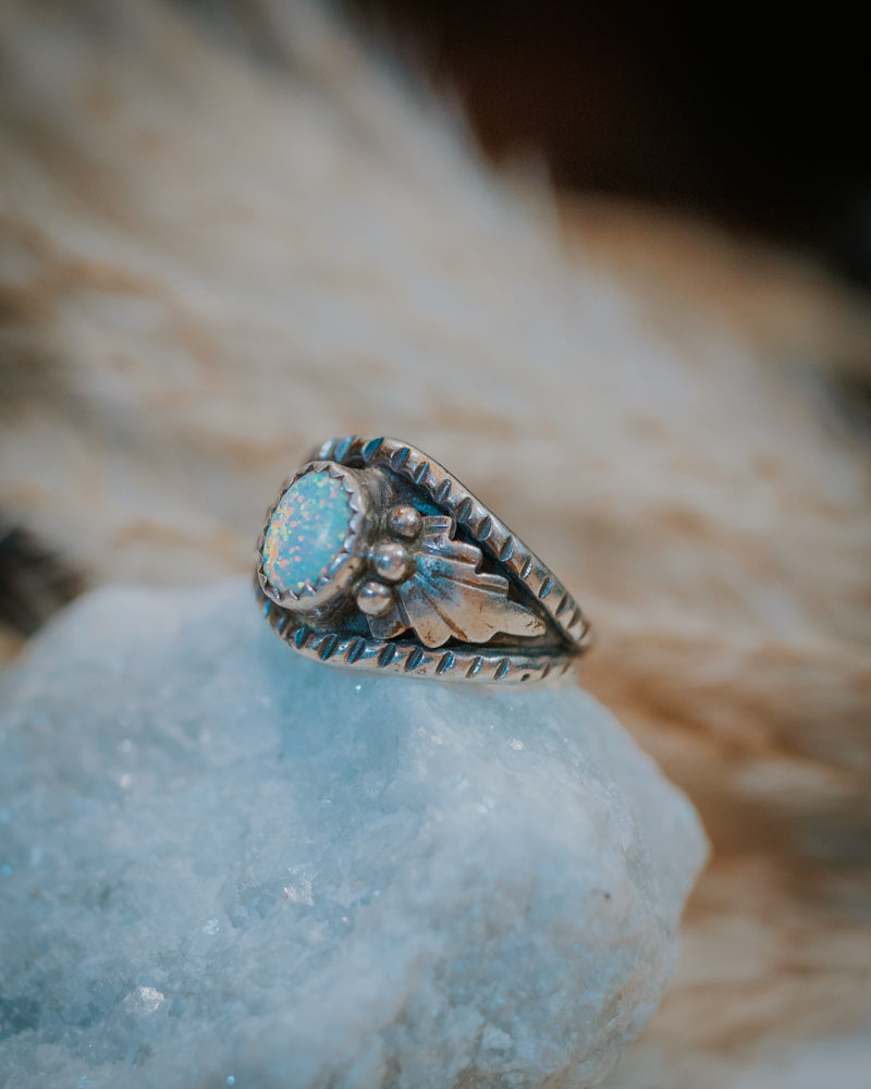 Opal & Sterling Silver Ring Size 7 - Smokin' Blues Turquoise