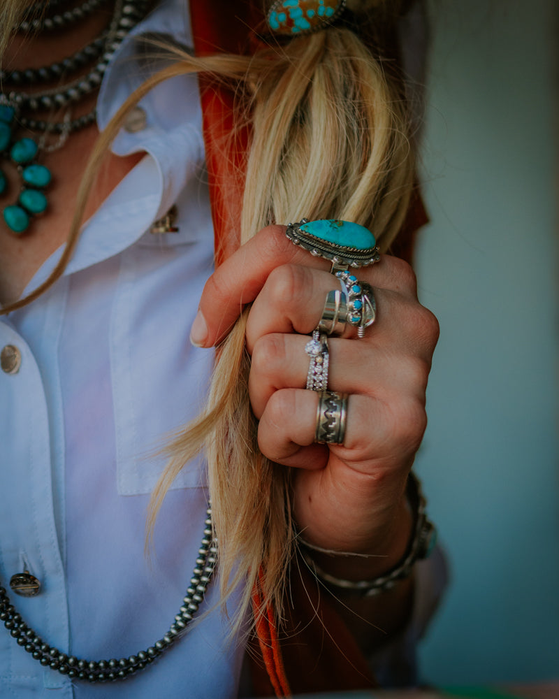 Sterling Silver Ring Size 4 - Smokin' Blues Turquoise