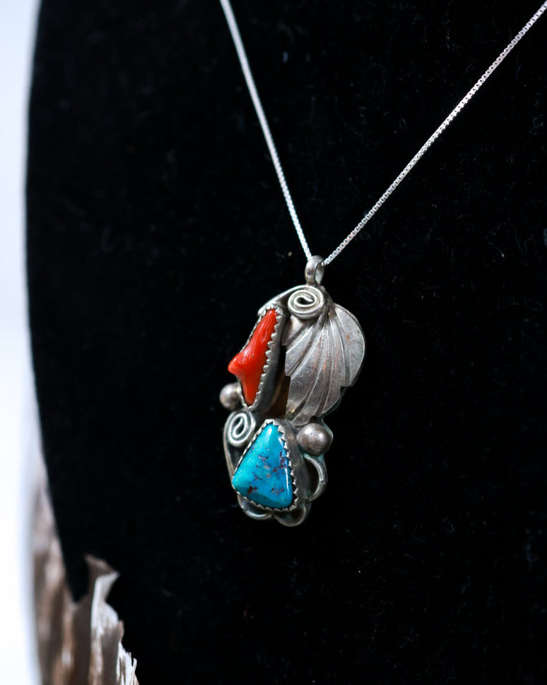 Turquoise & Coral Pendant