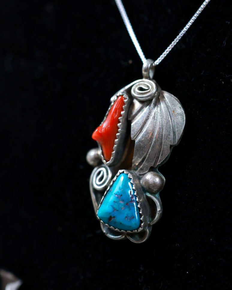 Turquoise & Coral Pendant