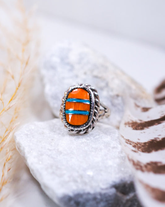 Spiny Oyster Ring | Size 6 - Smokin' Blues Turquoise