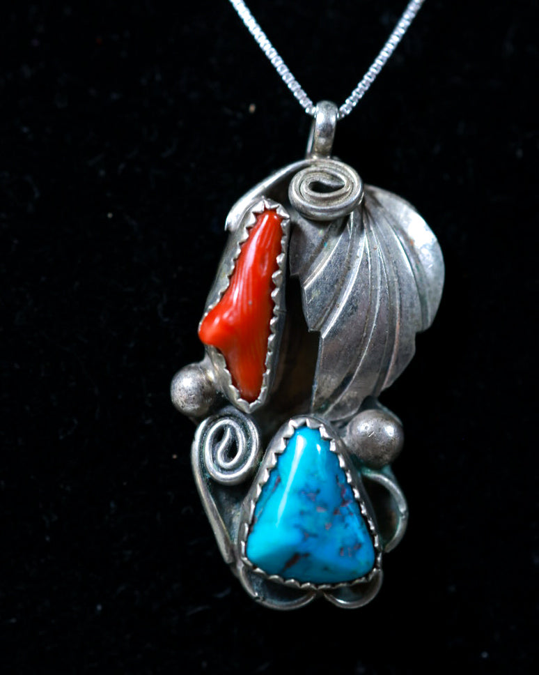 Turquoise & Coral Pendant