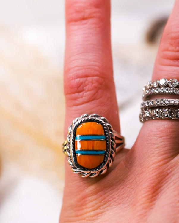 Spiny Oyster Ring | Size 6 - Smokin' Blues Turquoise