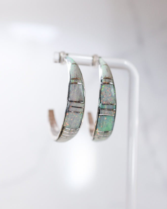 Opal Hoop Earrings - Smokin' Blues Turquoise