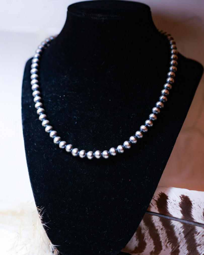 Navajo Pearl Necklace - 7MM 18” - Smokin' Blues Turquoise