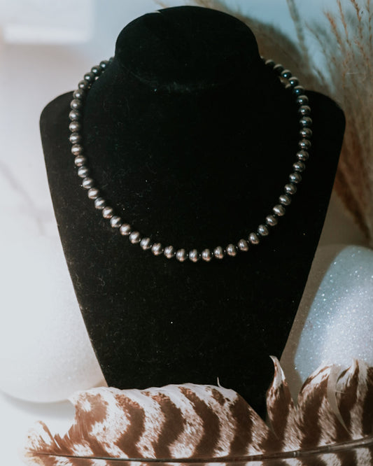 Navajo Pearl Necklace - 8MM 16” - Smokin' Blues Turquoise