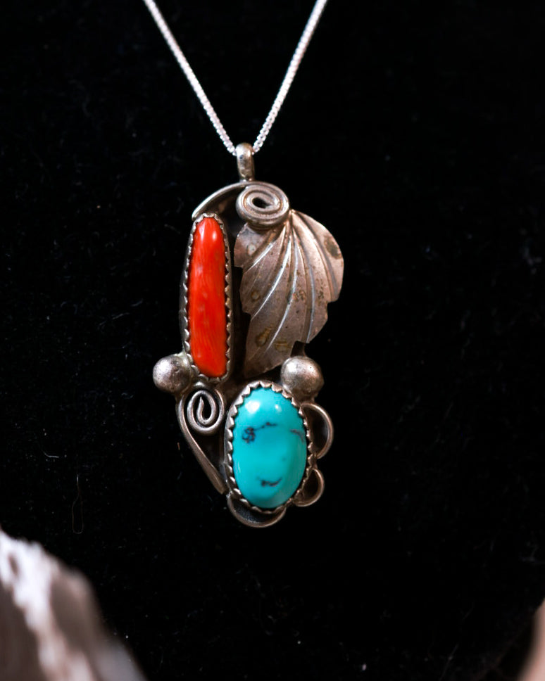 Turquoise & Coral Pendant