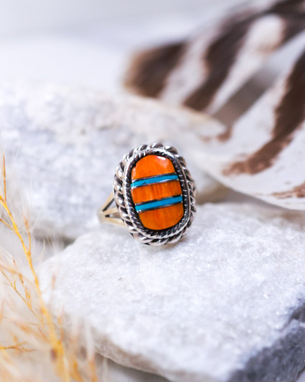 Spiny Oyster Ring | Size 6 - Smokin' Blues Turquoise