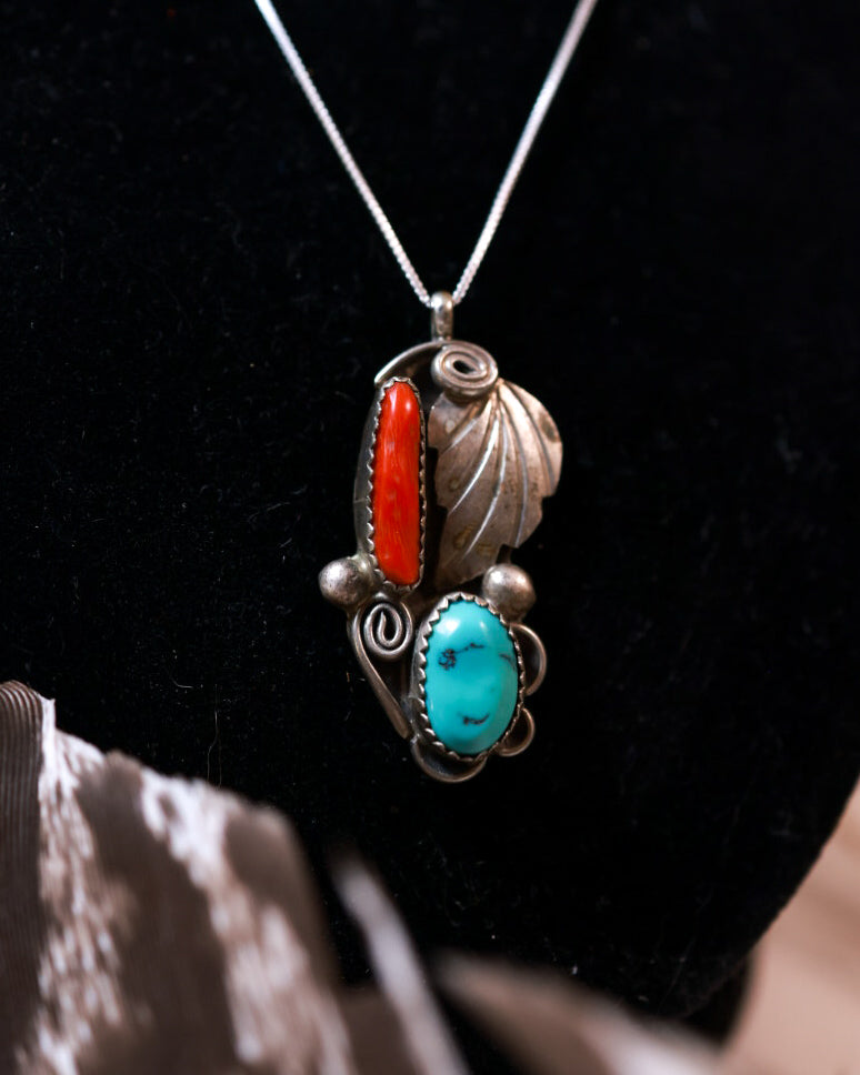 Turquoise & Coral Pendant