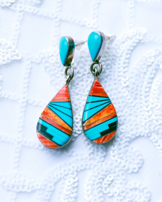 Inlay Turquoise Zuni Earrings