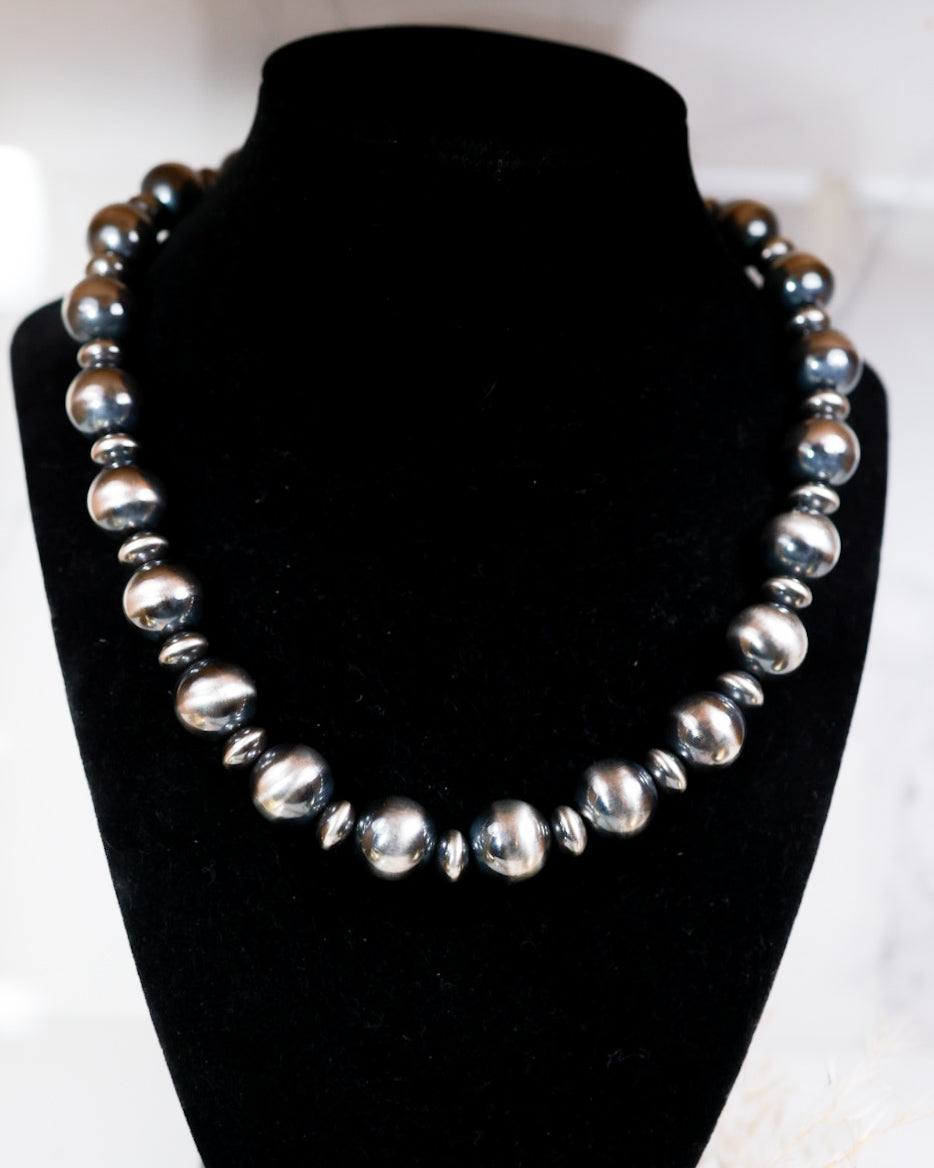 Navajo Pearl Necklace - 14MM 18” - Smokin' Blues Turquoise