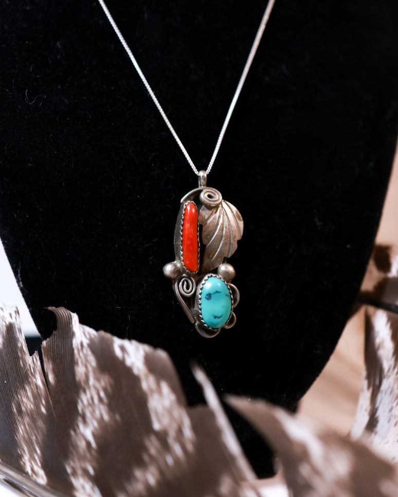Turquoise & Coral Pendant