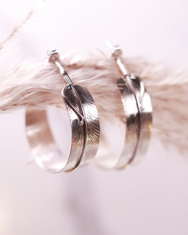Sterling Feather Hoops