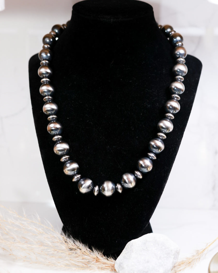 Navajo Pearl Necklace - 14MM 20” - Smokin' Blues Turquoise