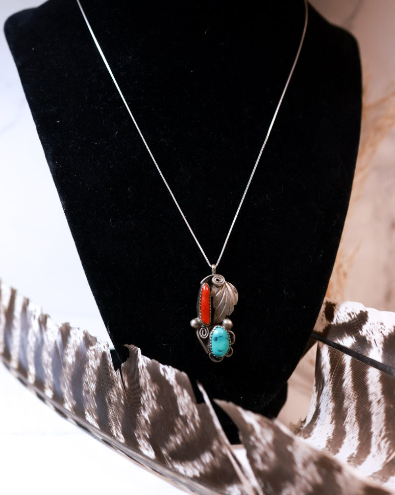 Turquoise & Coral Pendant