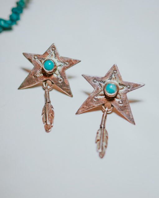 Turquoise star feather earrings