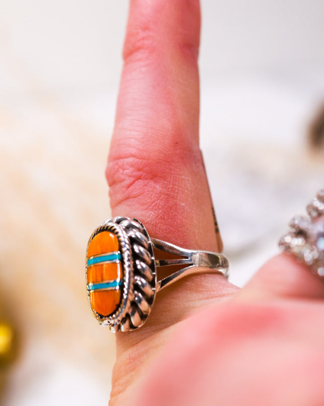 Spiny Oyster Ring | Size 6 - Smokin' Blues Turquoise