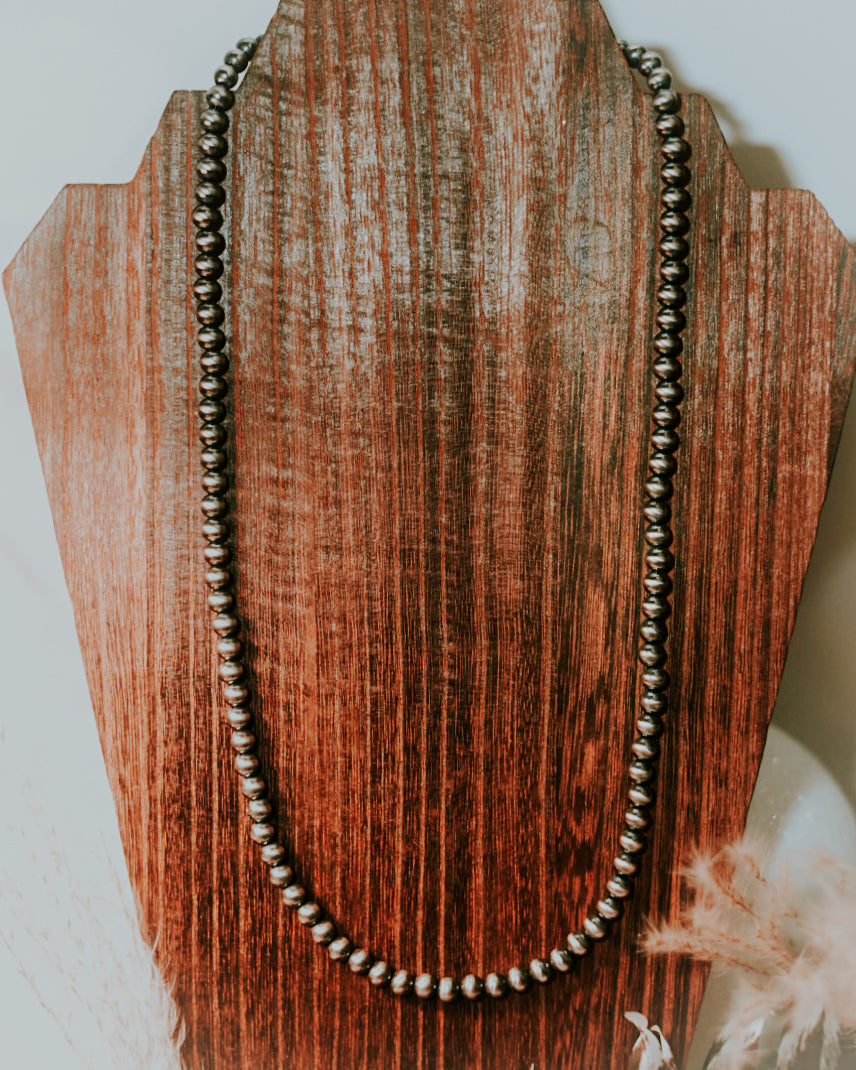 Navajo Pearl Necklace - 6MM 24” - Smokin' Blues Turquoise