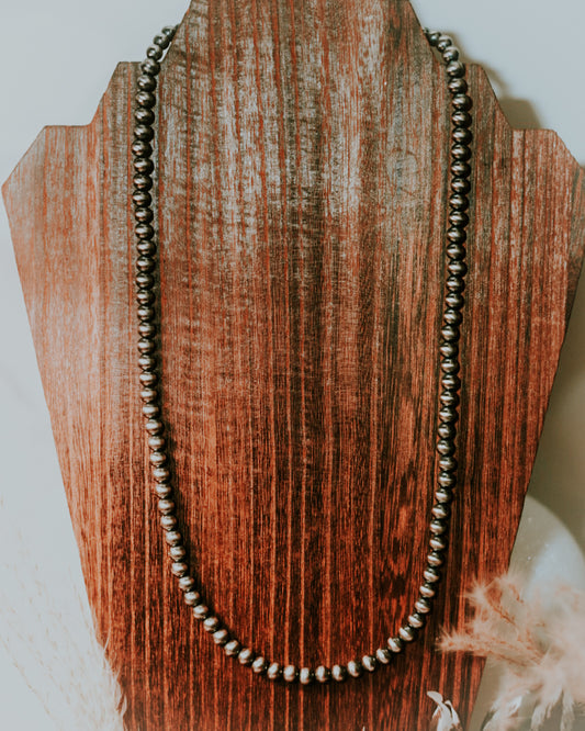 Navajo Pearl Necklace - 6MM 24” - Smokin' Blues Turquoise