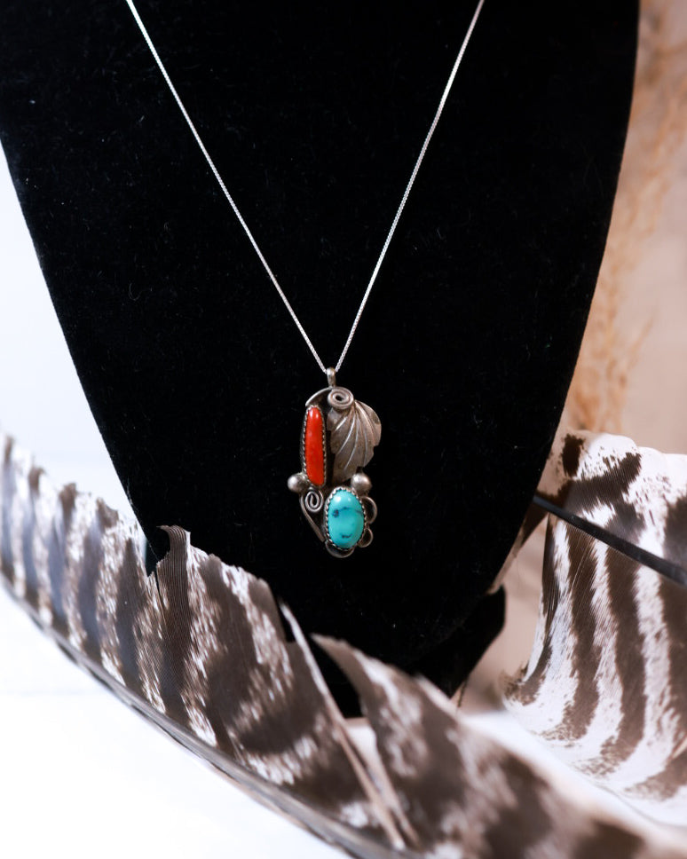 Turquoise & Coral Pendant