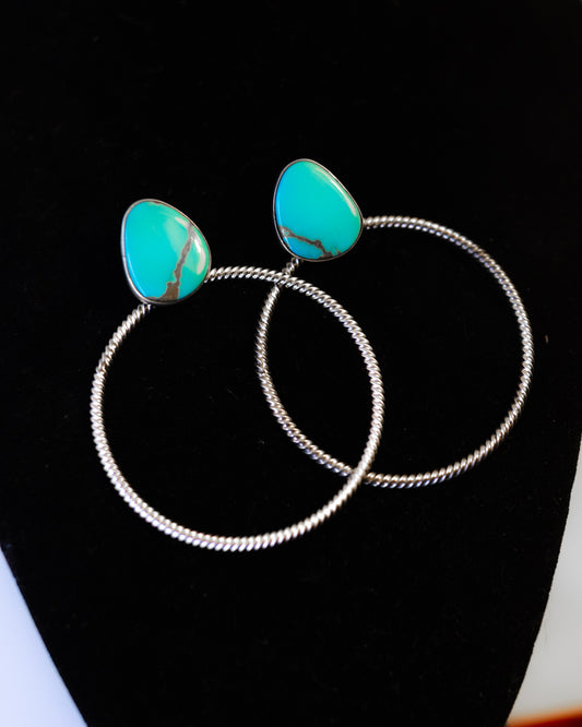 Kingman Turquoise Hoop Earrings - Smokin' Blues Turquoise